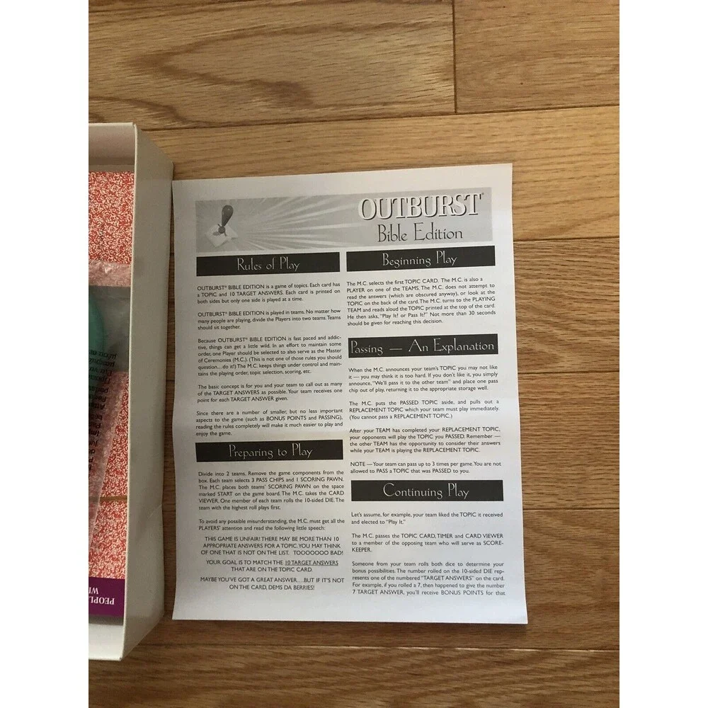 Outburst Bible Edition Complete Family Party Game Boxed‎ Set New Open Box